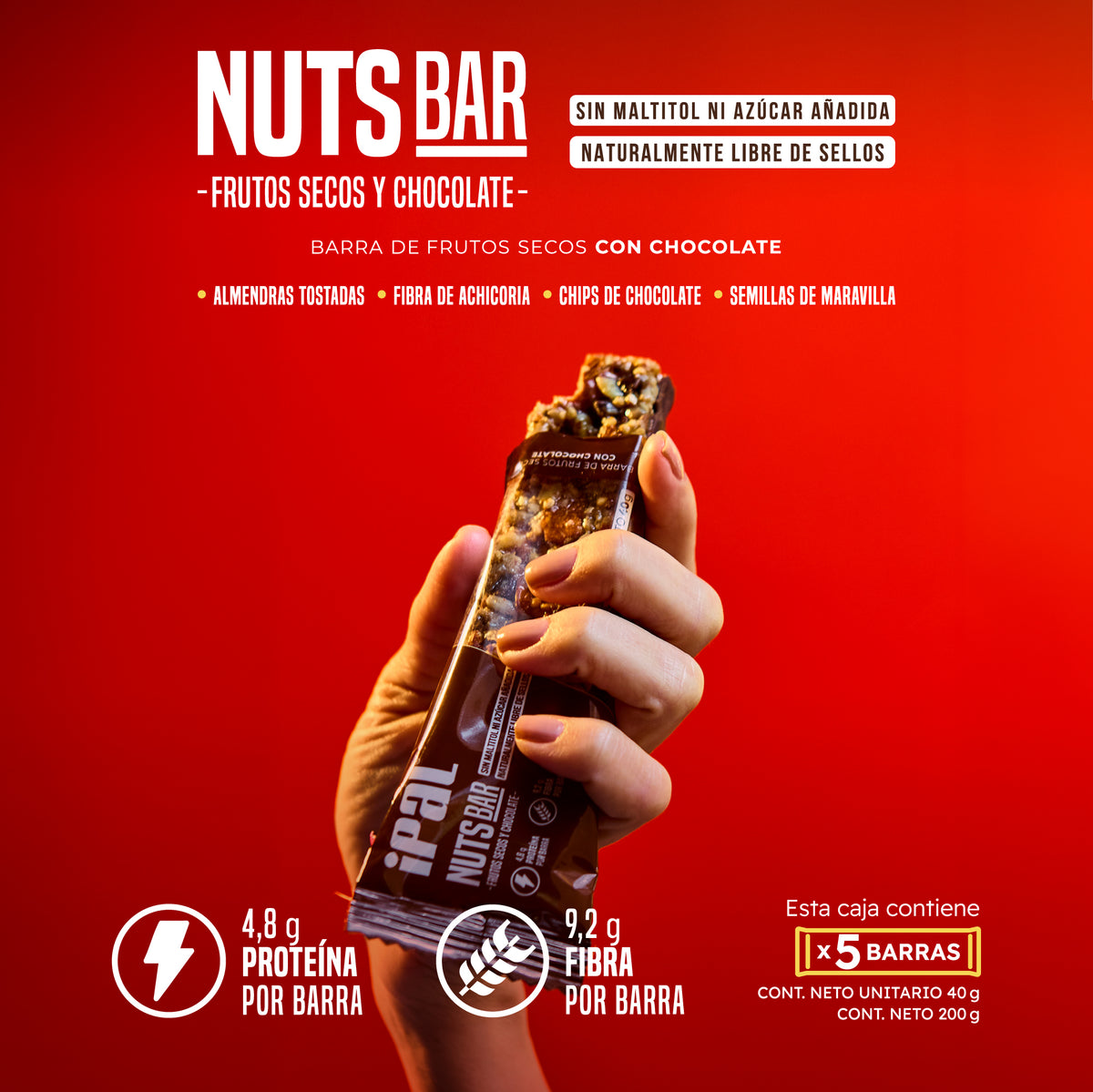 Barritas de frutos secos IPAL Nutsbar con Chocolate