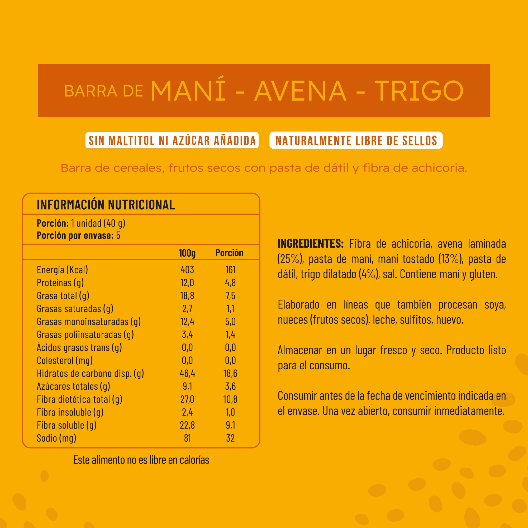 Barritas de cereales IPAL Cereal Fibra de Maní, Avena y Trigo
