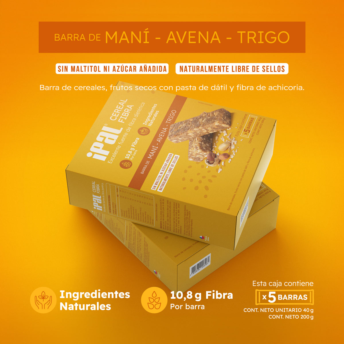 Barritas de cereales IPAL Cereal Fibra de Maní, Avena y Trigo
