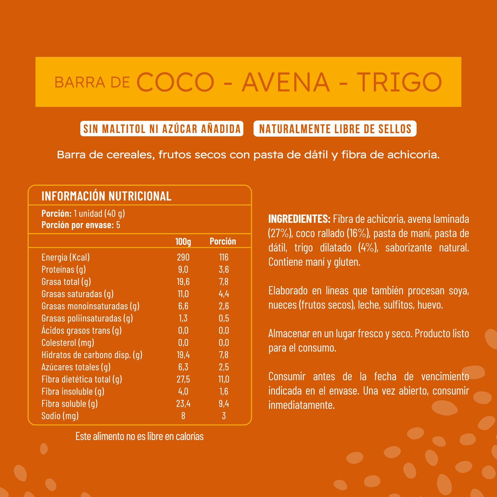 Barritas de cereales IPAL Cereal Fibra de Coco, Avena y Trigo