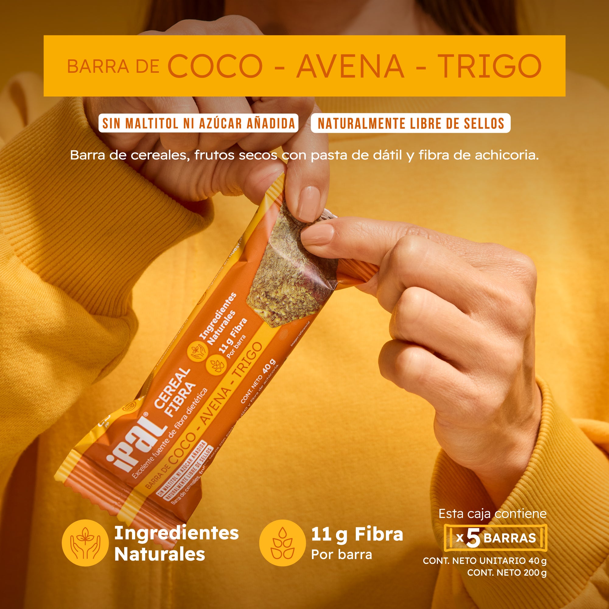 Barritas de cereales IPAL Cereal Fibra de Coco, Avena y Trigo